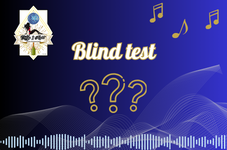 Bouton Blind Test. Visuel design avec ondes sonores, point d'interrogation et logo Crazy2Night.